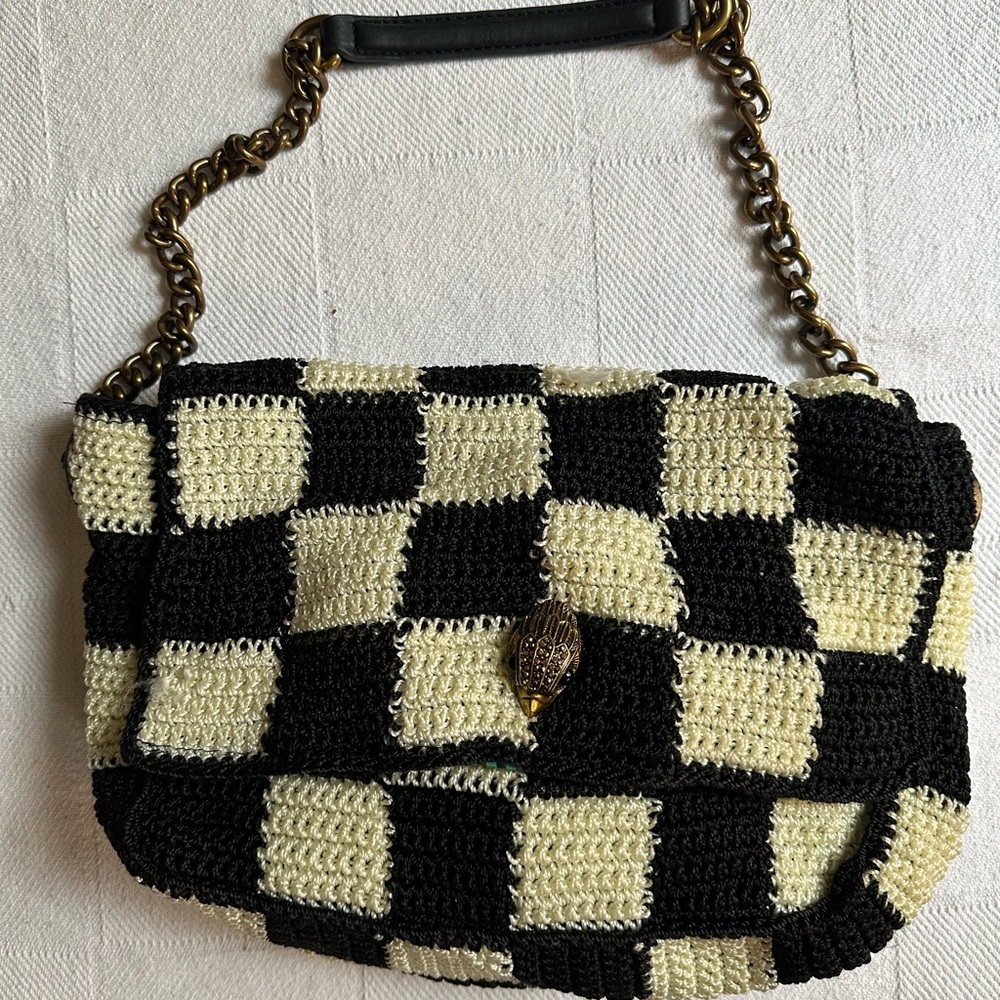 Kurt Geiger Black and Cream Checkered Crochet Bag